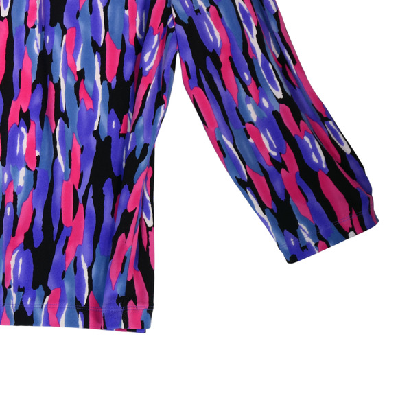 Laura Ashley Blouse Womens Petite Large PL Purple Pink Abstract Stretch Boho - Picture 4 of 6